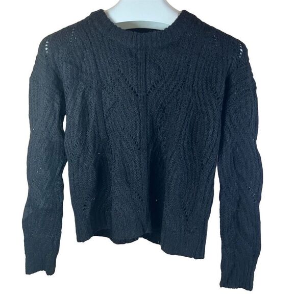 Madewell Women's Alpaca Blend‎ Charley XS Black Cable-Knit Crew Sweater Pullover - Picture 1 of 7
